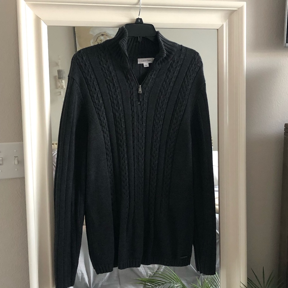 Mens Calvin Klein Dark Gray Knit Sweater SZ L - Picture 1 of 5